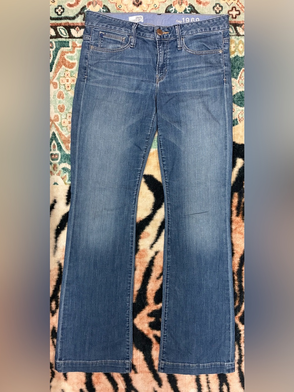 Gap 1969 Long & Lean Flare Jeans, size 28/6R, in a medium-blue wash